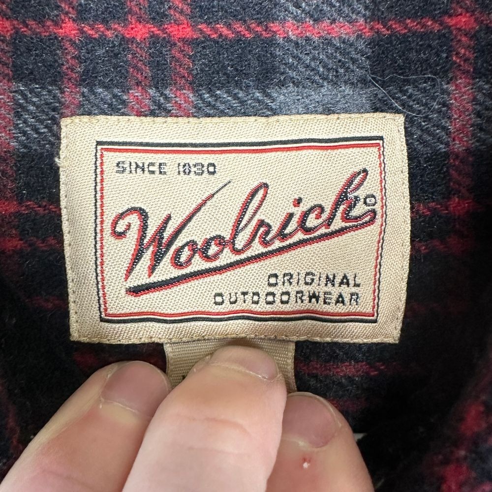 Woolrich Flannel Shirt Womens Large Red Black Plaid Button Up Elbow Patch Casual - Picture 4 of 9